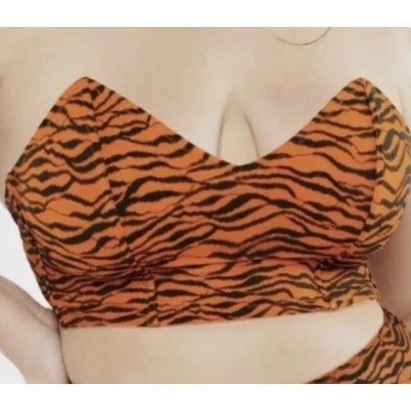 Savage X Fenty All Over Me Lace Bandeau Bralette Plus Size 3X Orange Tiger Print - Picture 2 of 4